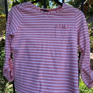 Lands' End Pink & White Striped Long-Sleeve Tee